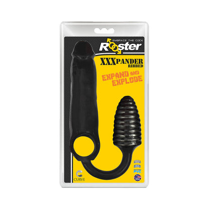 CURVE NOVELTIES - CURVE TOYS ROOSTER XXXPANDER EXTENSOR DE PENIANO ESTRIADO COM ANEL E ANAL PLUG PRETO
