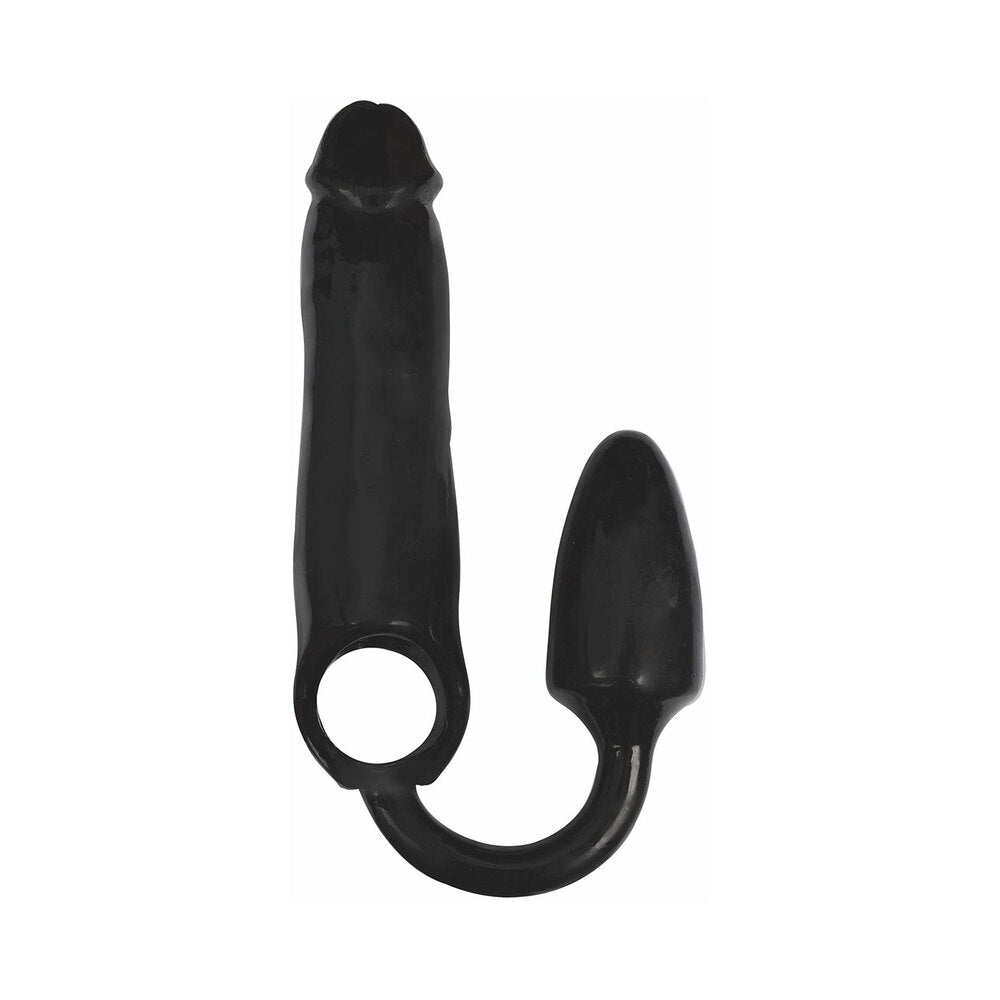 CURVE NOVELTIES - CURVE TOYS ROOSTER XXXPANDER SMOOTH PENIS EXTENDER SHEATH WITH COCK RING & ANAL PLUG BLACK