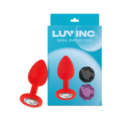 LUV INC. - JP31 JEWELED SMALL PLUG SILICONE WITH 3-PIECE INTERCHANGEABLE GEMS RED