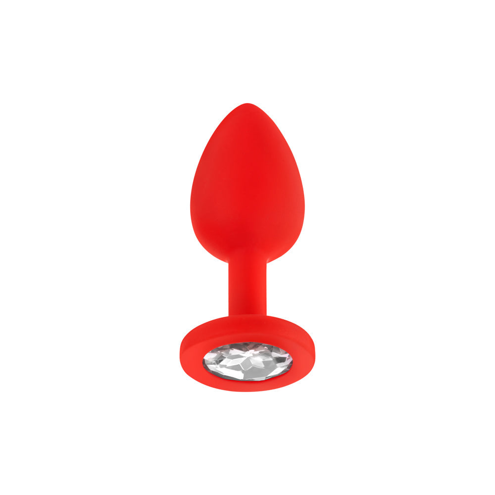 LUV INC. - JP31 JEWELED SMALL PLUG SILICONE WITH 3-PIECE INTERCHANGEABLE GEMS RED