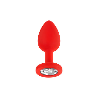 LUV INC. - JP31 JEWELED SMALL PLUG SILICONE WITH 3-PIECE INTERCHANGEABLE GEMS RED