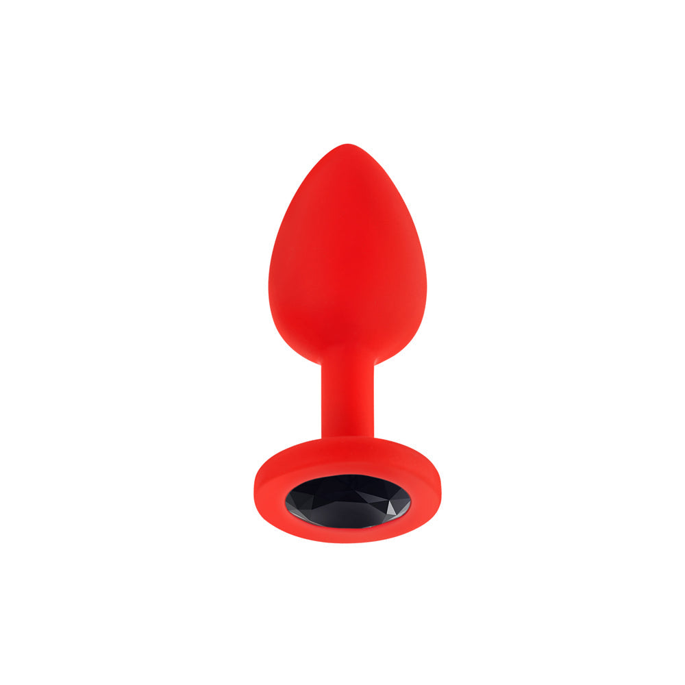 LUV INC. - JP31 JEWELED SMALL PLUG SILICONE WITH 3-PIECE INTERCHANGEABLE GEMS RED