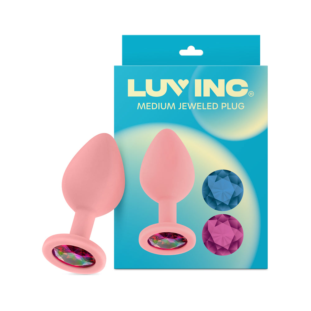 LUV INC. - LUV INC JP32 JEWELED MEDIUM SILICONE PLUG WITH 3-PIECE INTERCHANGEABLE GEMS PINK