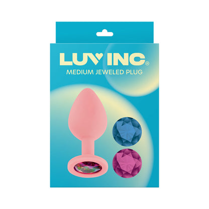 LUV INC. - LUV INC JP32 JEWELED MEDIUM SILICONE PLUG WITH 3-PIECE INTERCHANGEABLE GEMS PINK