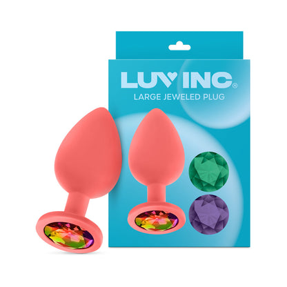 LUV INC. - LUV INC JP33 JEWELED LARGE PLUG SILICONE WITH 3-PIECE INTERCHANGEABLE GEMS CORAL