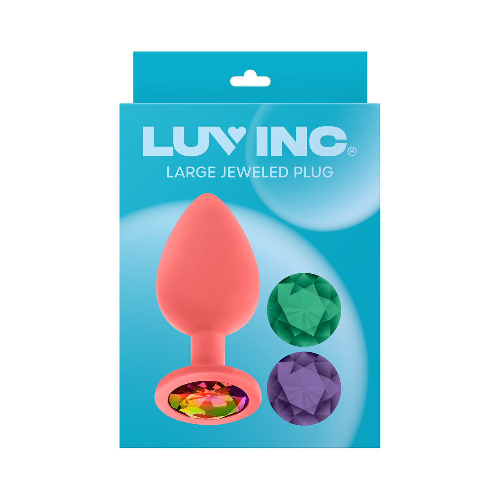 LUV INC. - LUV INC JP33 JEWELED LARGE PLUG SILICONE WITH 3-PIECE INTERCHANGEABLE GEMS CORAL