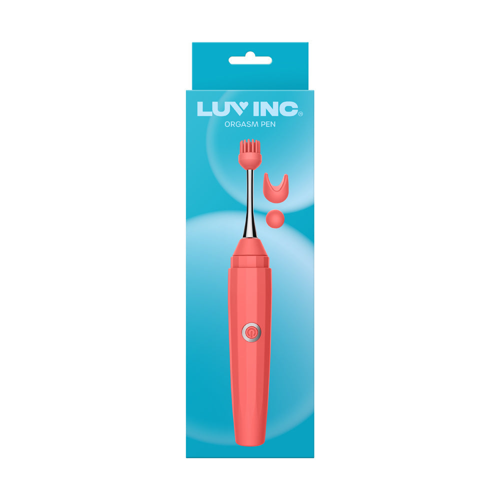 LUV INC. - OP10 ORGASM PEN RECHARGEABLE PINPOINT VIBRATOR WITH 3 ATTACHMENTS CORAL