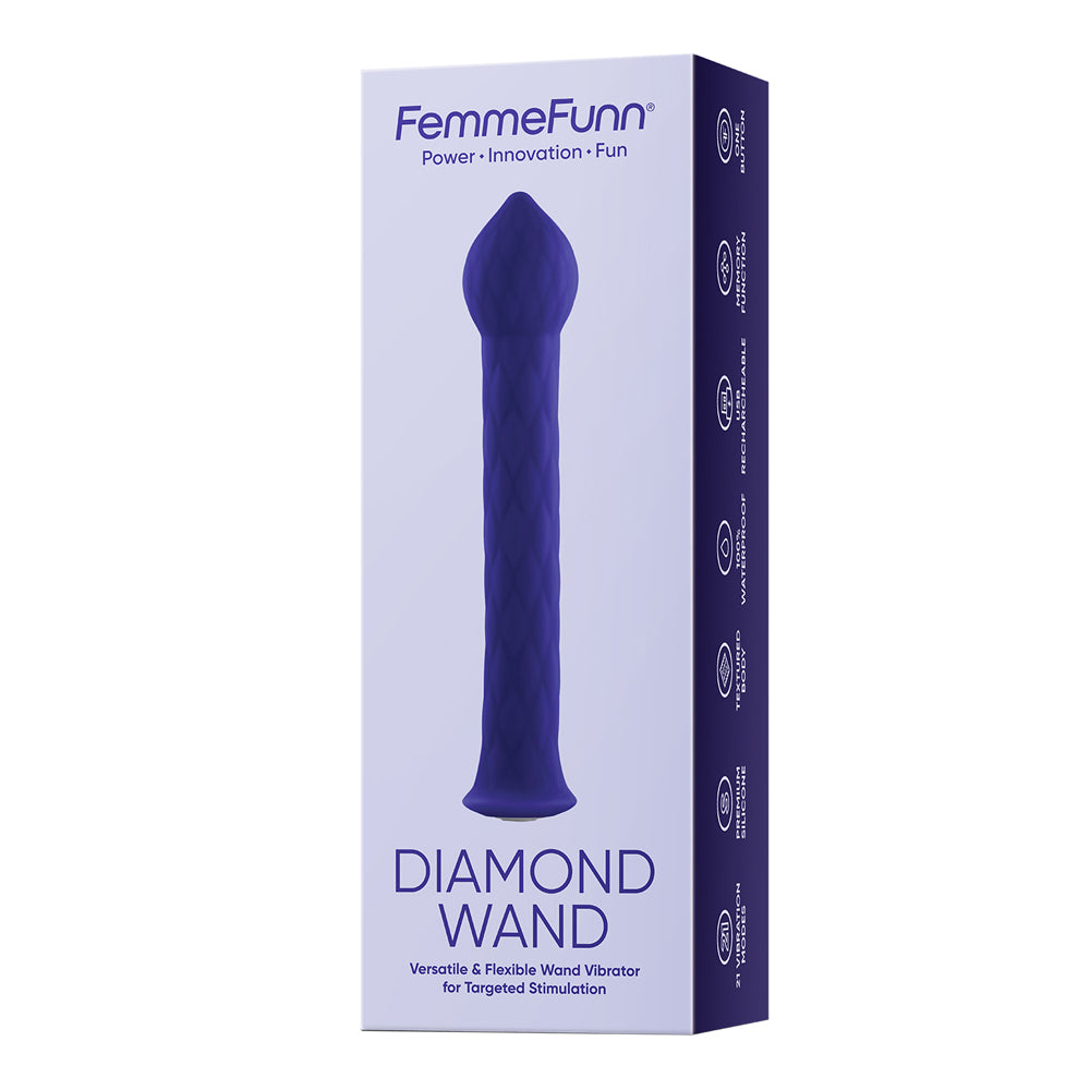 FEMMEFUNN - VIBRADOR DIAMOND WAND RECARREGÁVEL FLEXÍVEL EM SILICONE TEXTURIZADO ROXO ESCURO