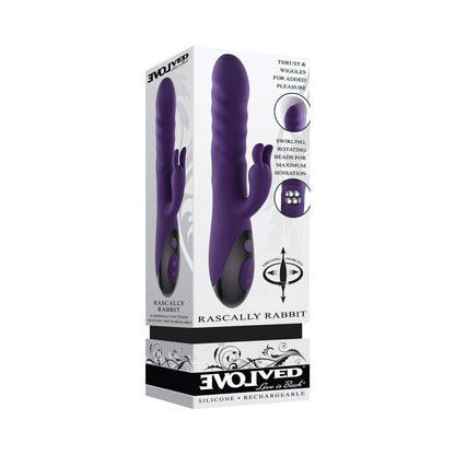 EVOLVED - RASCALLY RABBIT RECHARGEABLE THRUSTING SWIRLING SILICONE VIBRATOR PURPLE