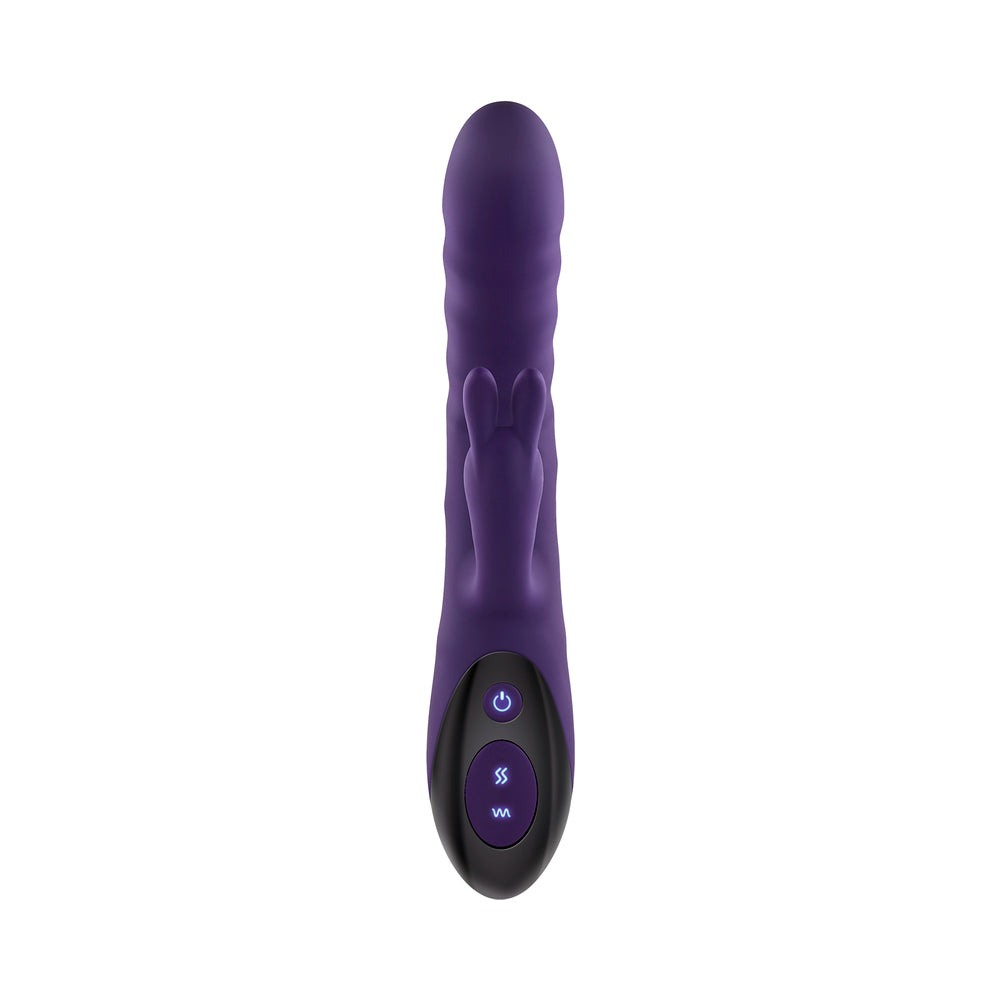 EVOLVED - RASCALLY RABBIT RECHARGEABLE THRUSTING SWIRLING SILICONE VIBRATOR PURPLE