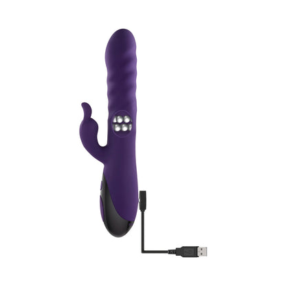 EVOLVED - RASCALLY RABBIT RECHARGEABLE THRUSTING SWIRLING SILICONE VIBRATOR PURPLE