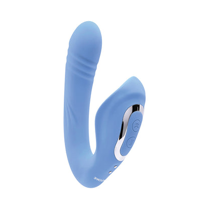 EVOLVED - TAP & THRUST RECHARGEABLE THRUSTING PULSING SILICONE DUAL STIMULATOR BLUE