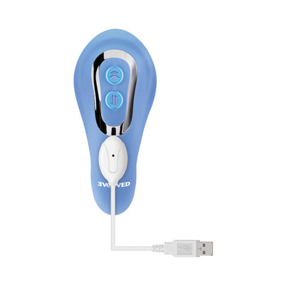 EVOLVED - TAP & THRUST RECHARGEABLE THRUSTING PULSING SILICONE DUAL STIMULATOR BLUE
