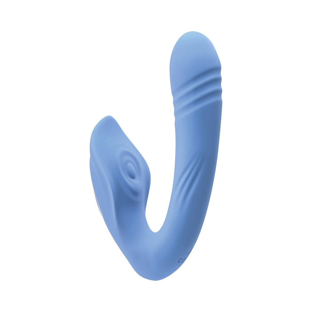 EVOLVED - TAP & THRUST RECHARGEABLE THRUSTING PULSING SILICONE DUAL STIMULATOR BLUE