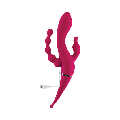 GENDER X - FOUR BY FOUR RECHARGEABLE DUAL-ENDED MULTI-STIMULATING SILICONE VIBRATOR BURGUNDY