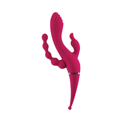 GENDER X - FOUR BY FOUR RECHARGEABLE DUAL-ENDED MULTI-STIMULATING SILICONE VIBRATOR BURGUNDY