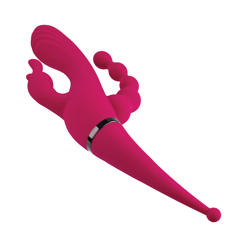 GENDER X - FOUR BY FOUR RECHARGEABLE DUAL-ENDED MULTI-STIMULATING SILICONE VIBRATOR BURGUNDY