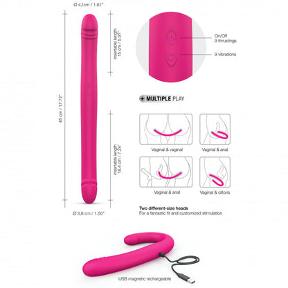 LOVELY PLANET - DORCEL ORGASMIC DOUBLE DO DILDO DUPLO RECARREGÁVEL COM VIBRAÇÃO E MOVIMENTO DE PISTÃO COR-DE-ROSA