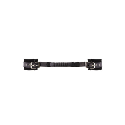 SHOTS - OUCH! BLACK & WHITE ADJUSTABLE BONDED LEATHER WRIST CUFFS WITH HANDLE BLACK