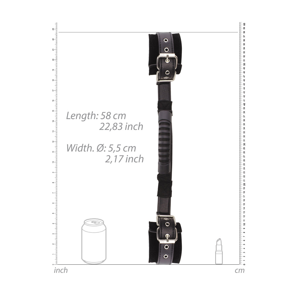 SHOTS - OUCH! BLACK & WHITE ADJUSTABLE BONDED LEATHER WRIST CUFFS WITH HANDLE BLACK