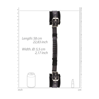 SHOTS - OUCH! BLACK & WHITE ADJUSTABLE BONDED LEATHER WRIST CUFFS WITH HANDLE BLACK