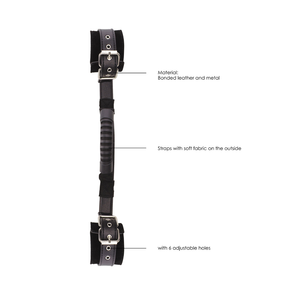 SHOTS - OUCH! BLACK & WHITE ADJUSTABLE BONDED LEATHER WRIST CUFFS WITH HANDLE BLACK