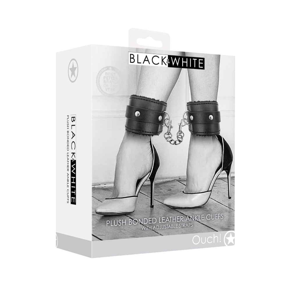 SHOTS - OUCH! BLACK & WHITE – ALGEMAS DE TORNOZELO AJUSTÁVEIS EM PELE SINTÉTICA (BONDED LEATHER) PRETO E BRANCO