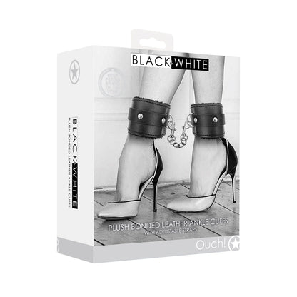 SHOTS - OUCH! BLACK & WHITE – ALGEMAS DE TORNOZELO AJUSTÁVEIS EM PELE SINTÉTICA (BONDED LEATHER) PRETO E BRANCO