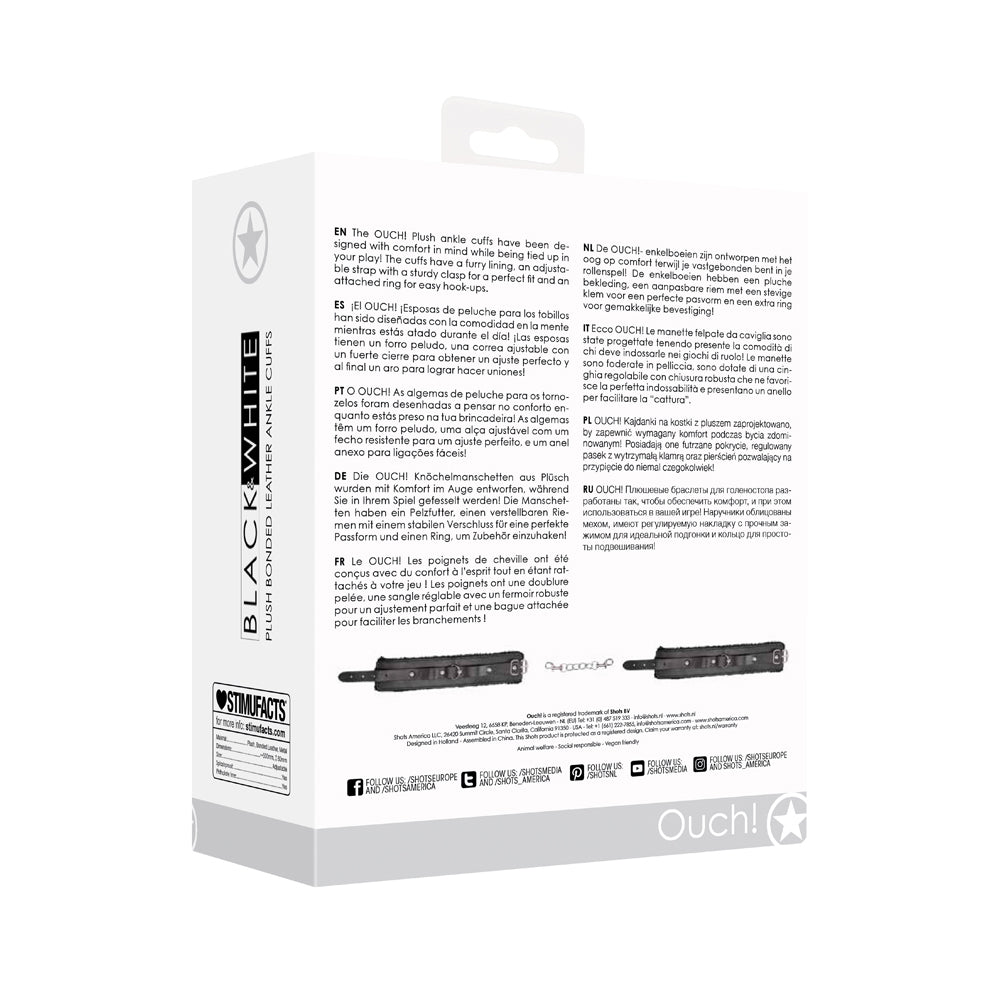 SHOTS - OUCH! BLACK & WHITE – ALGEMAS DE TORNOZELO AJUSTÁVEIS EM PELE SINTÉTICA (BONDED LEATHER) PRETO E BRANCO