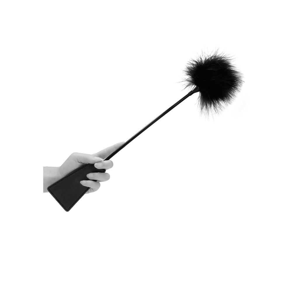 SHOTS - OUCH! BLACK & WHITE DUAL-ENDED CROP WITH FEATHER TICKLER BLACK