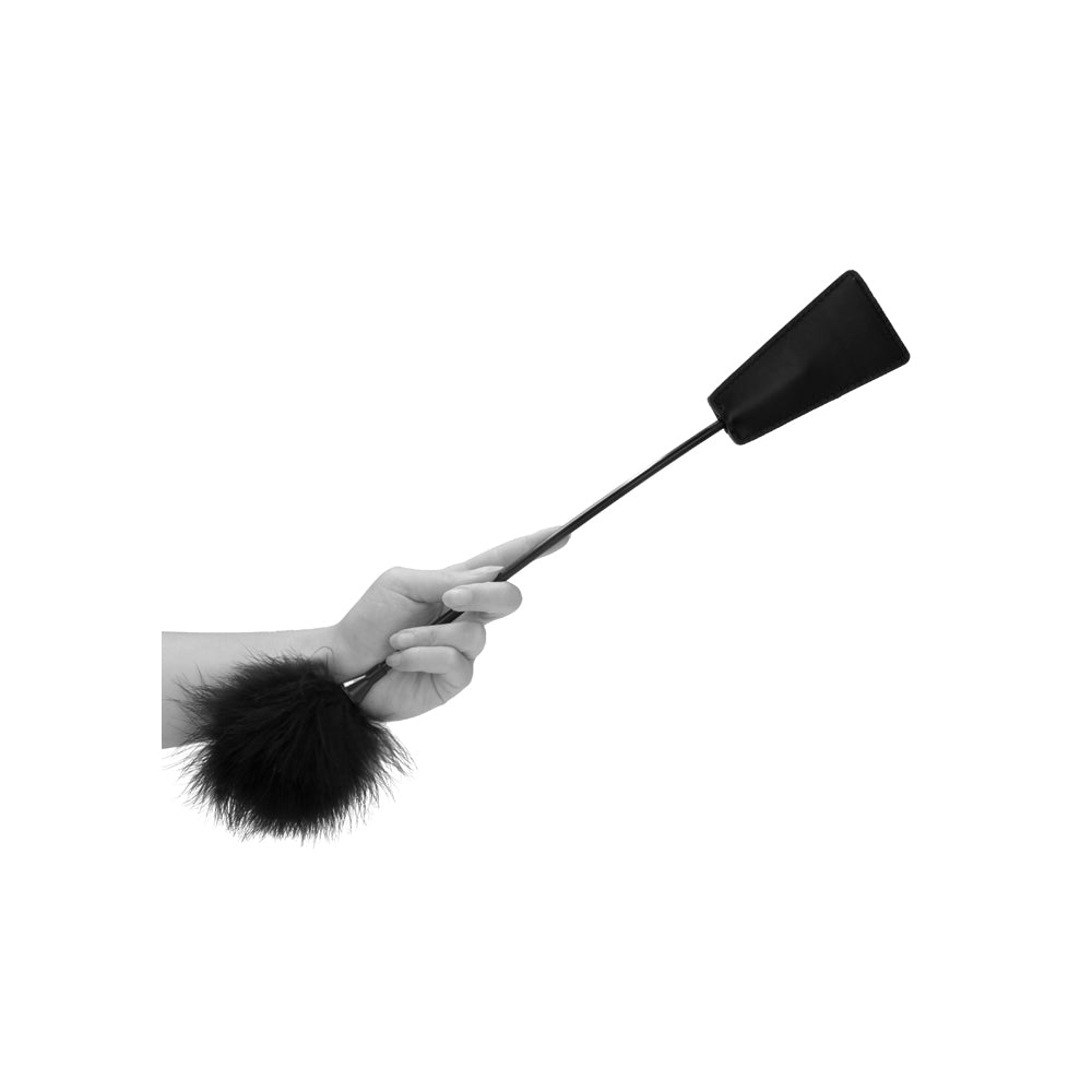 SHOTS - OUCH! BLACK & WHITE DUAL-ENDED CROP WITH FEATHER TICKLER BLACK