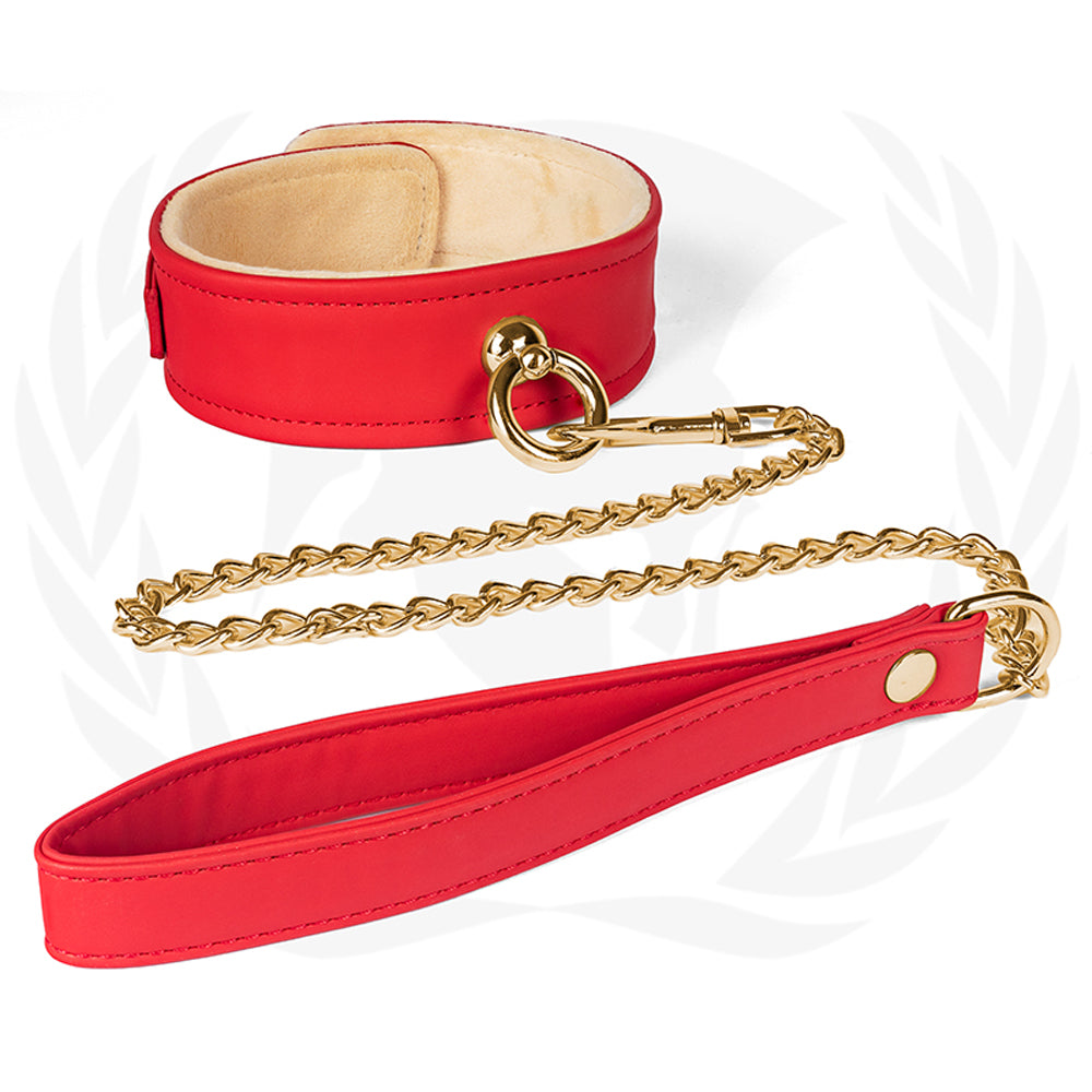 SPARTACUS - PLUSH LINED PU RED COLLAR AND CHAIN LEASH