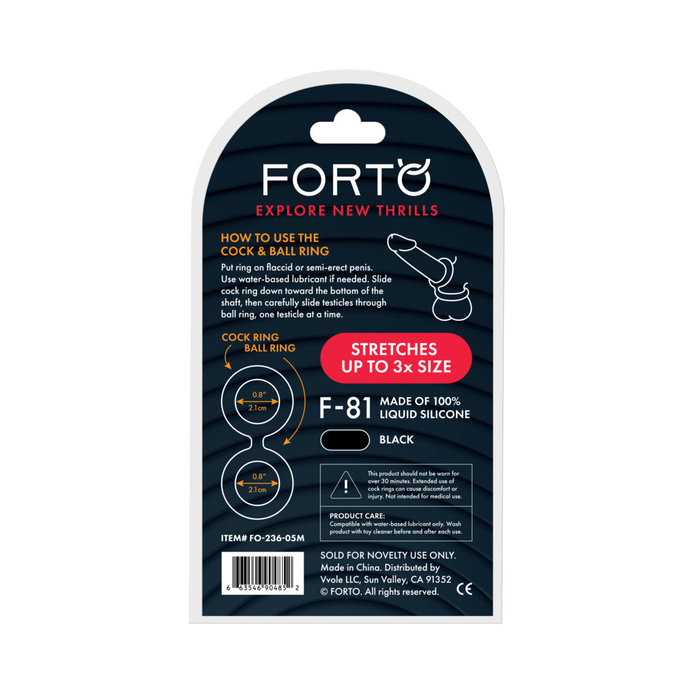 FORTO - F-81 LIQUID SILICONE COCK & BALL DOUBLE RING MEDIUM BLACK