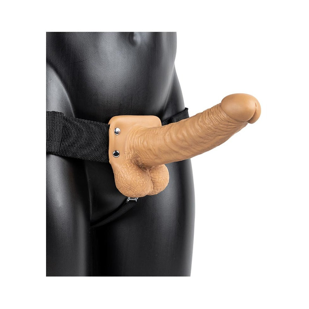SHOTS - REALROCK REALISTIC 7 IN. STRAP-ON OCO COM TESTÍCULOS COR BEGE