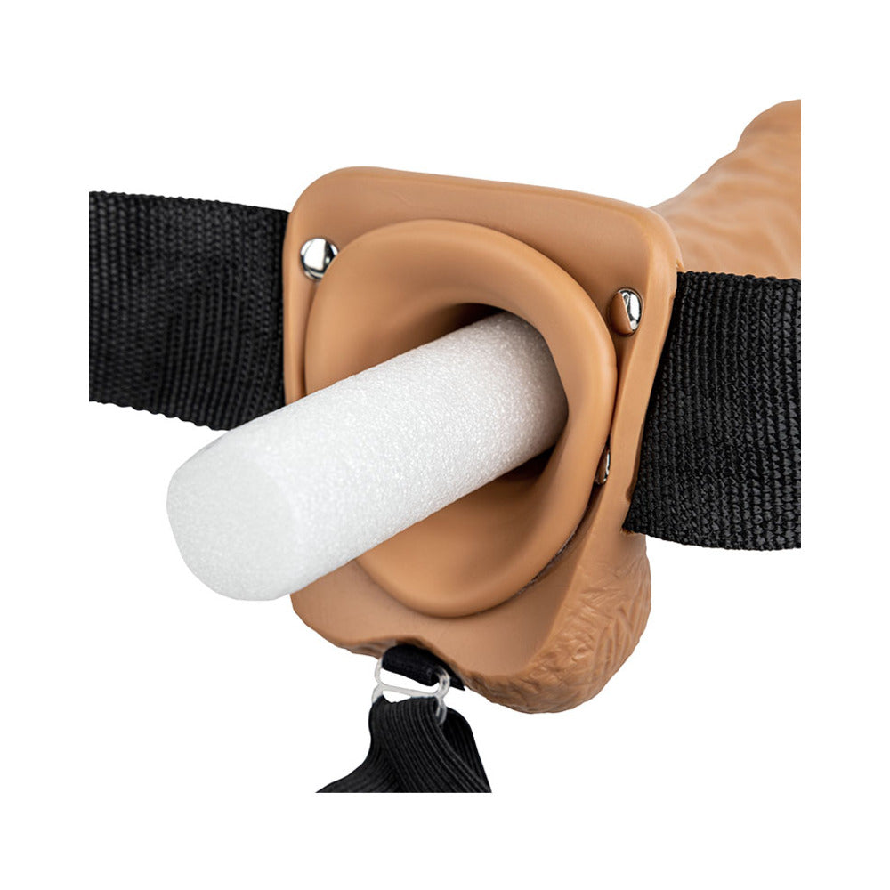 SHOTS - REALROCK REALISTIC 7 IN. STRAP-ON OCO COM TESTÍCULOS COR BEGE