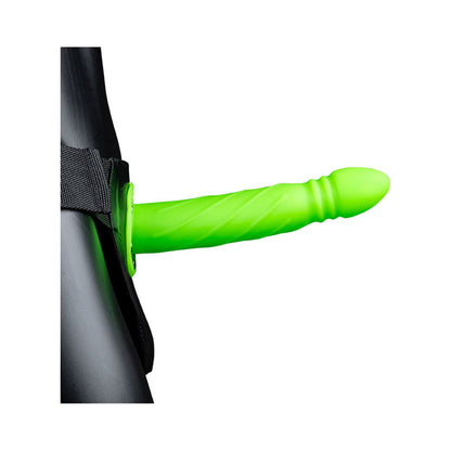SHOTS - OUCH! TWISTED 8 IN. GLOW IN THE DARK HOLLOW STRAP-ON NEON GREEN