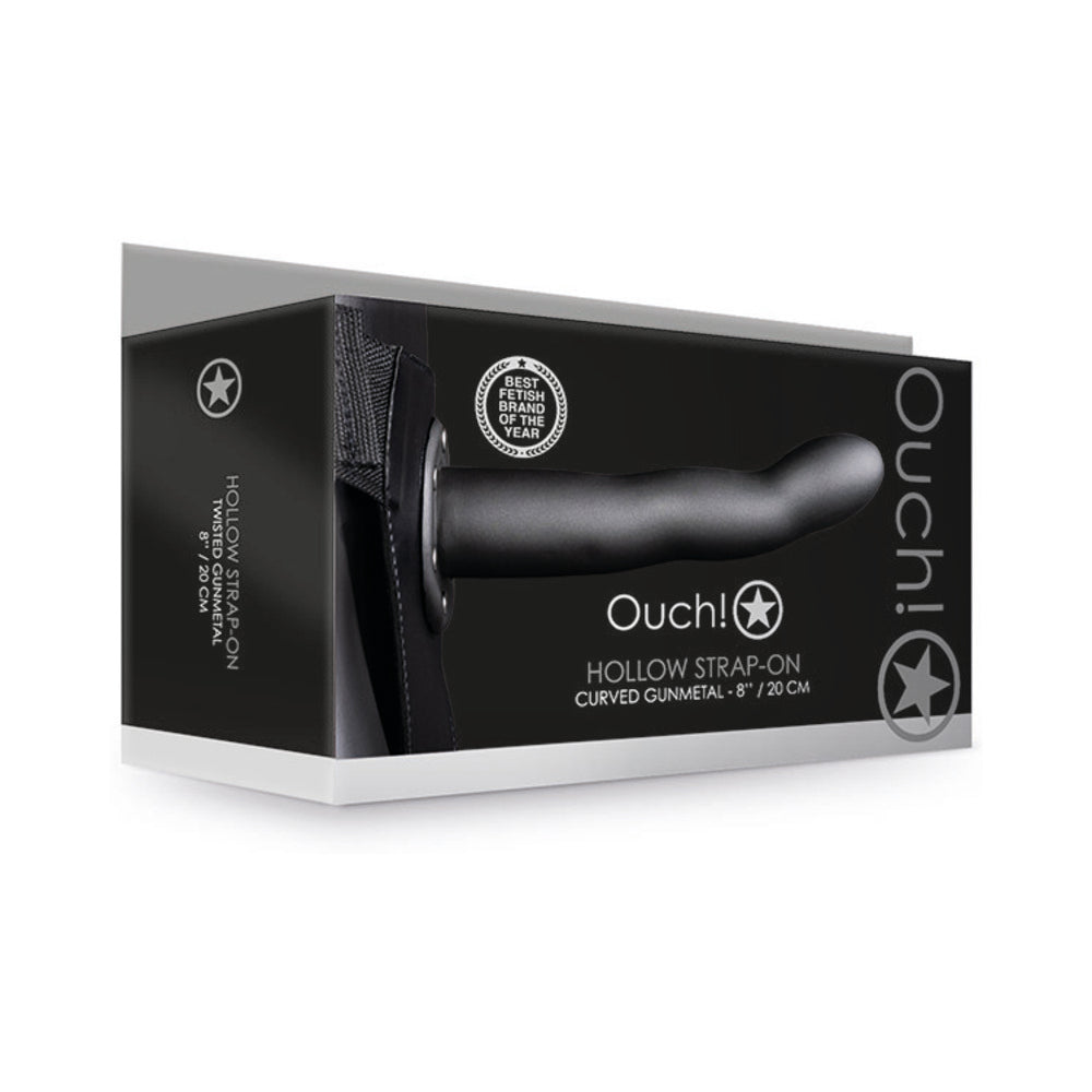 SHOTS - OUCH! CURVED 8 IN. HOLLOW STRAP-ON GUNMETAL