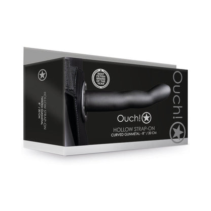 SHOTS - OUCH! CURVED 8 IN. HOLLOW STRAP-ON GUNMETAL