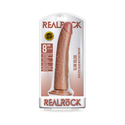 SHOTS - REALROCK REALISTIC 8 IN. SLIM DILDO WITH SUCTION CUP TAN