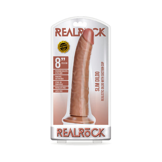 SHOTS - REALROCK REALISTIC 8 IN. SLIM DILDO WITH SUCTION CUP TAN