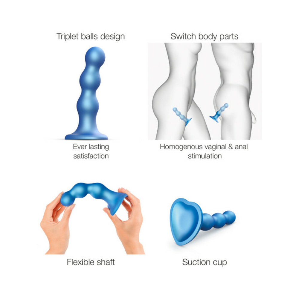 LOVELY PLANET - STRAP-ON-ME HYBRID COLLECTION SILICONE DILDO PLUG BALLS METALLIC BLUE X-LARGE