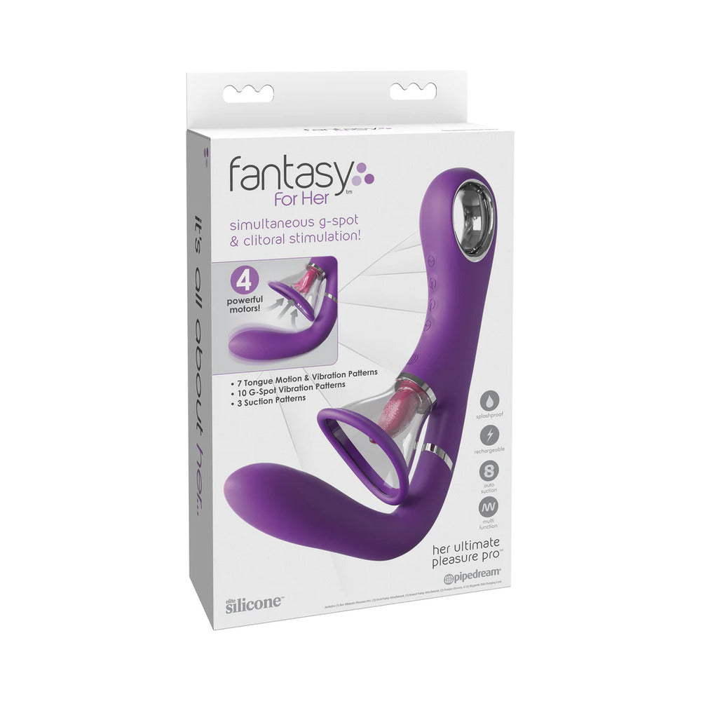 PIPEDREAM - FANTASY FOR HER HER ULTIMATE PLEASURE PRO RECHARGEABLE SILICONE FLICKING SUCTION DUAL STIMULATOR