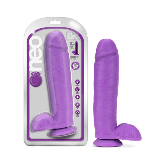 BLUSH - NEO 11 IN. DUAL DENSITY DILDO WITH BALLS NEON PURPLE