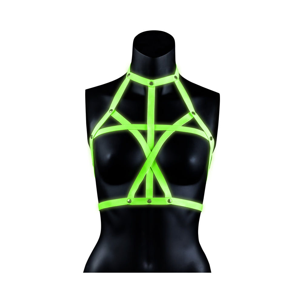 SHOTS - OUCH! GLOW IN THE DARK BRA HARNESS NEON GREEN S/M