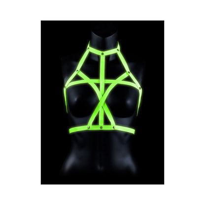 SHOTS - OUCH! GLOW IN THE DARK BRA HARNESS NEON GREEN S/M