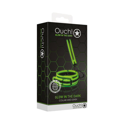SHOTS - OUCH! GLOW IN THE DARK COLLAR AND LEASH SET NEON GREEN