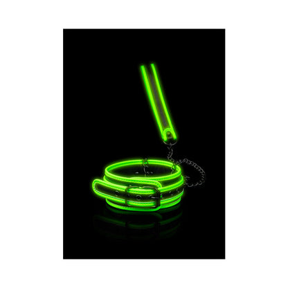 SHOTS - OUCH! GLOW IN THE DARK COLLAR AND LEASH SET NEON GREEN