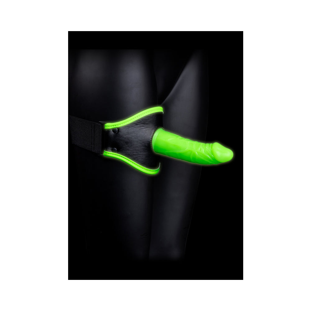 SHOTS - OUCH! GLOW IN THE DARK THIGH STRAP-ON HARNESS WITH 5 IN. SILICONE DILDO NEON GREEN