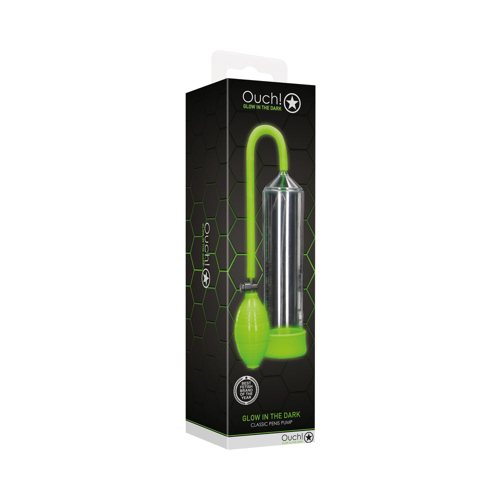 SHOTS - OUCH! GLOW IN THE DARK CLASSIC PENIS PUMP NEON GREEN