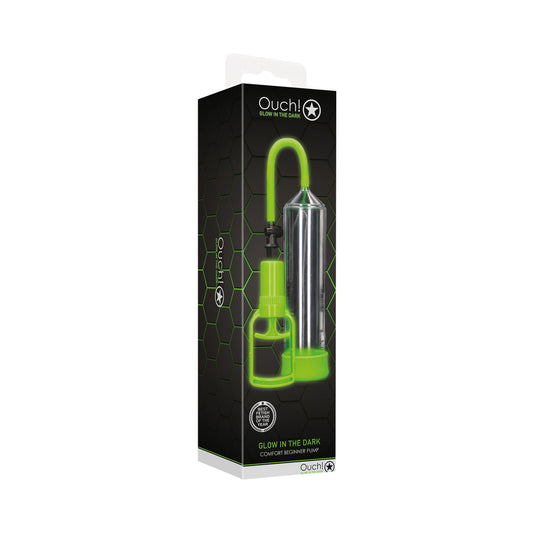 SHOTS - OUCH! GLOW IN THE DARK COMFORT BEGINNER PENIS PUMP NEON GREEN